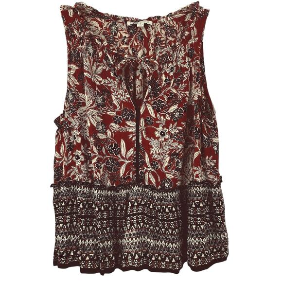 Patrons of Peace Tops - Patrons of Peace Women Sleeveless Floral Tank Top Brown Tribal Boho Size Small